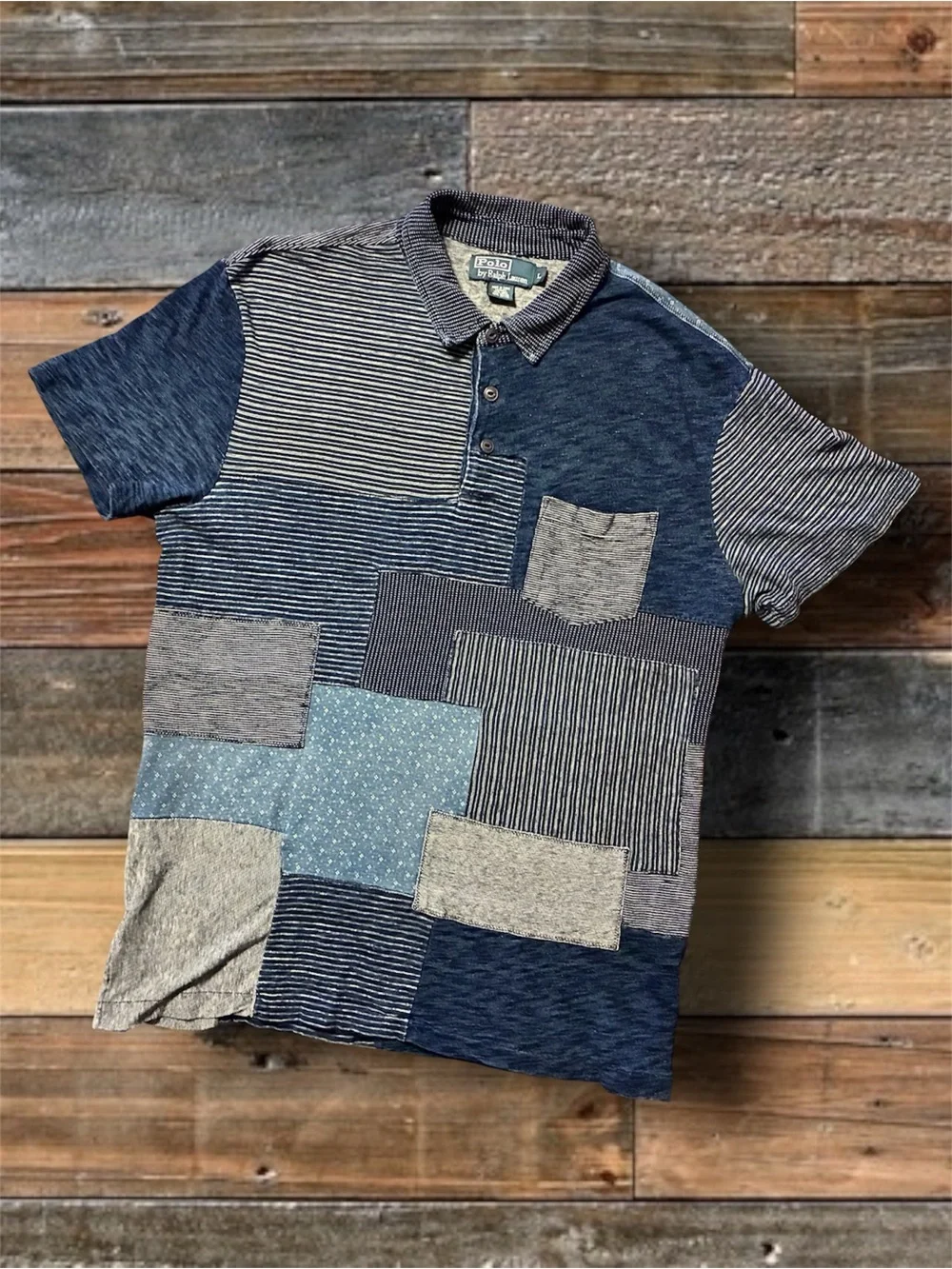 VTG. 90’s POLO RALPH LAUREN PATCHWORK POLO SHIRT- SIZE LARGE